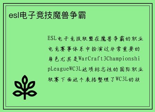 esl电子竞技魔兽争霸